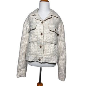 Marled Boutique Jacket Tweed Blazer Plaid White Cream Classic NWT Size Large